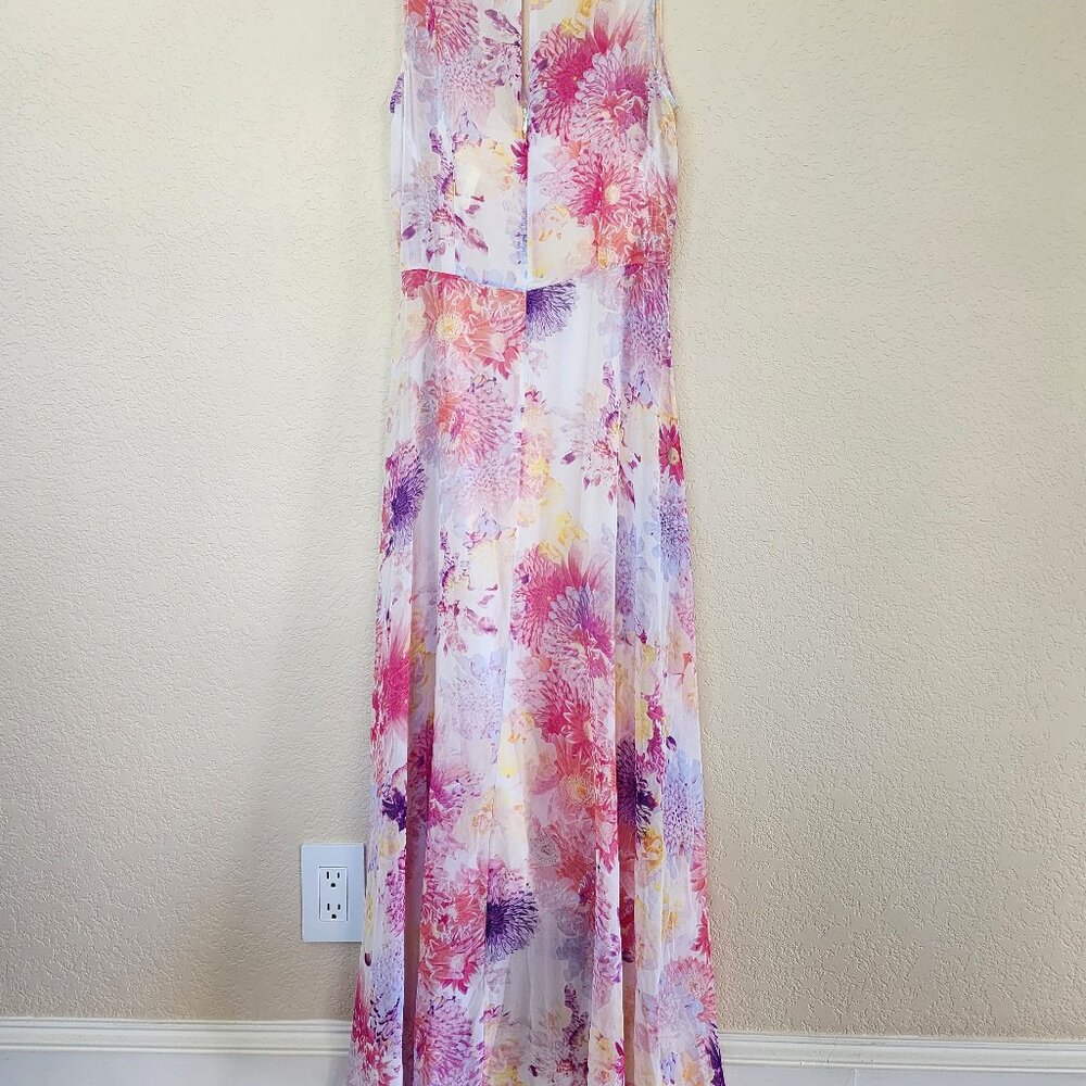 Calvin Klein Dress Sleeveless V-Neck Pink Floral Lined Chiffon Hi Lo Midi Sz 2 - Picture 7 of 10